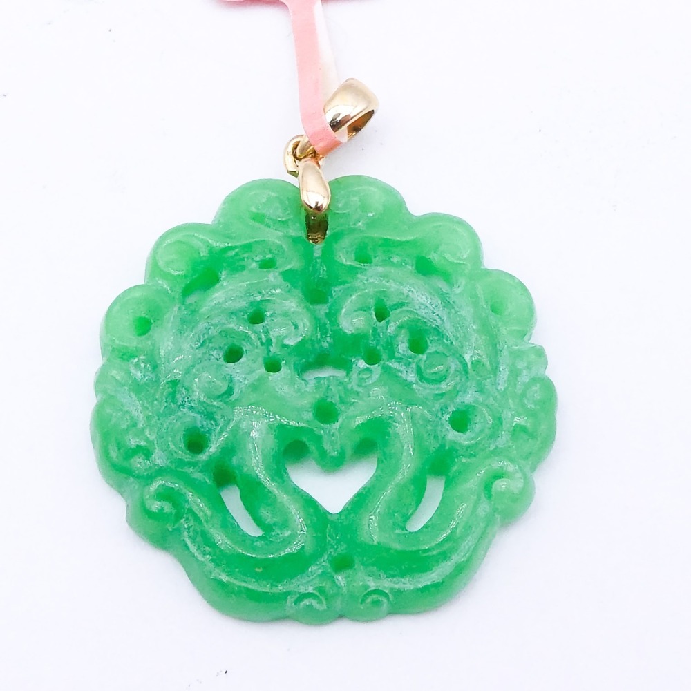 Chuck Clemency 10k Yellow Gold Jade Carved Phoenix 18 Ctw Pendant Necklace NEW